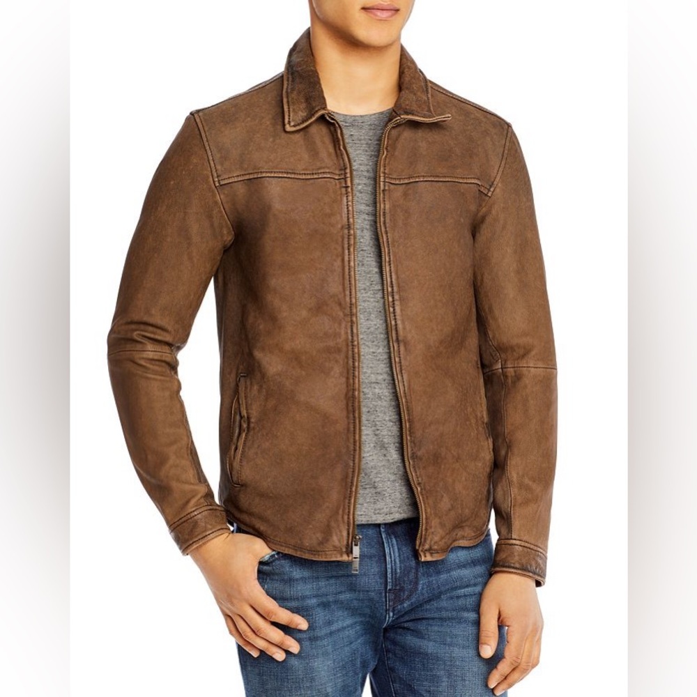 John Varvatos Distressed Leather Jacket. Size Medium